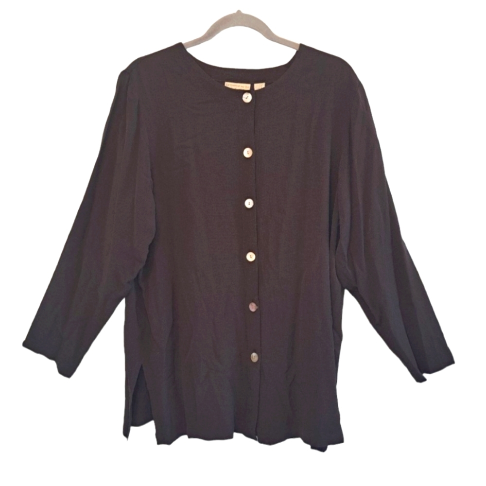 Lord & Taylor Brown Black Button-Down Lightweight Blouse Size Medium